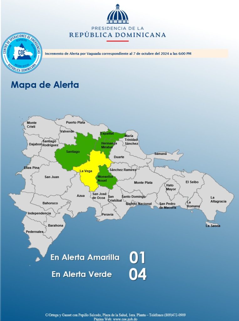 COE mantiene una provincia en alerta amarilla y cuatro en verde por vaguada